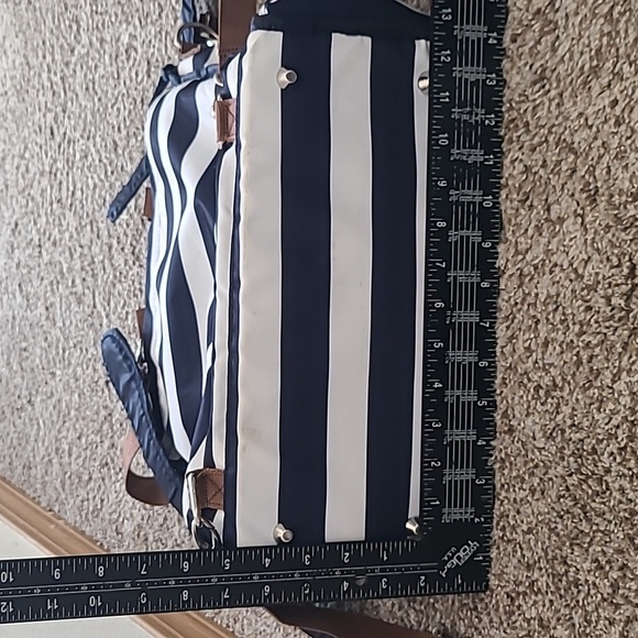 Hip Cub Navy and White Striped Bag with Brown Accents - Picture 6 of 11